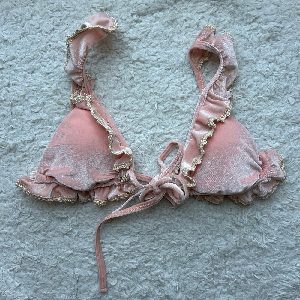 Capittana Pink Velvet Ruffle Trim Bikini Top Size XL